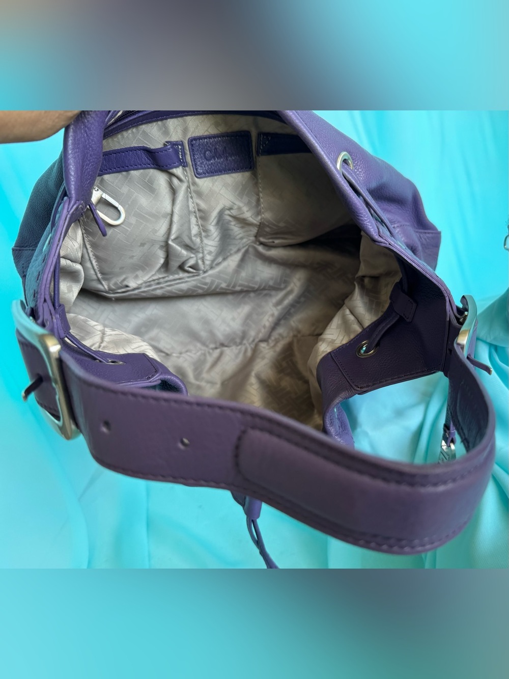 Cole Haan Purple Leather Drawstring Shoulder Bag - Picture 5 of 5